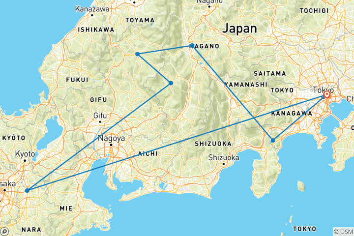 Carte du circuit Circuit panoramique multi-activités en voiture au Japon - 8 jours