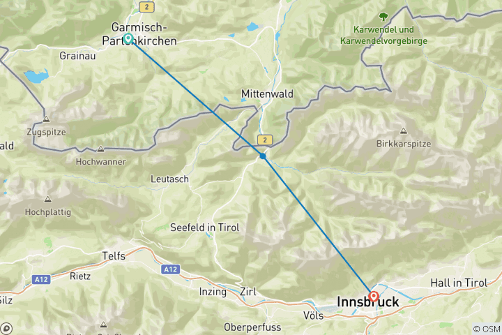 Carte du circuit Trans Tyrol - Randonnée de Garmisch à Innsbruck