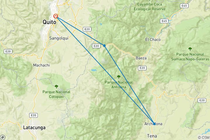 Kaart van Ecuadoriaanse AMAZON ervaring - Napo rivier & Archidona - 3 dagen/2 nachten