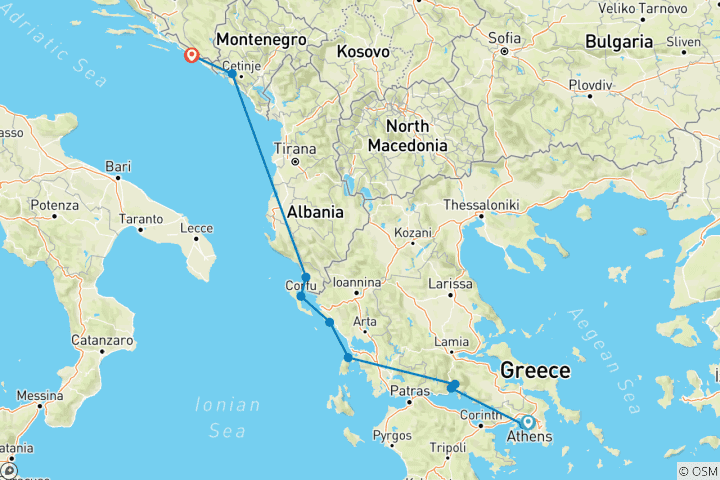 Carte du circuit L'enchantement méditerranéen 2027 - 8 jours (from Athènes to Dubrovnik)