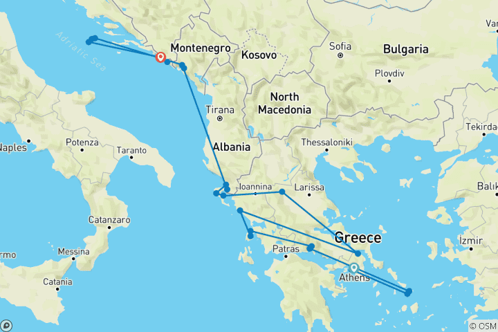 Carte du circuit Les îles grecques, le canal de Corinthe et l'Adriatique