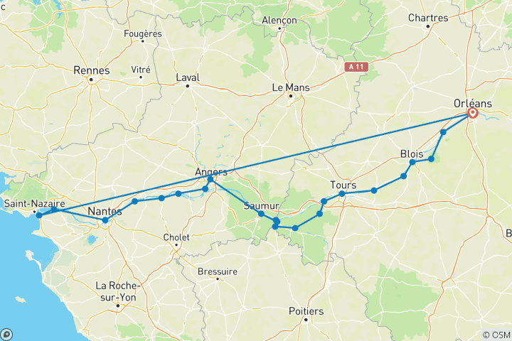 Karte von Loiretal – von Orléans bis zur Atlantikküste (13 Tage)
