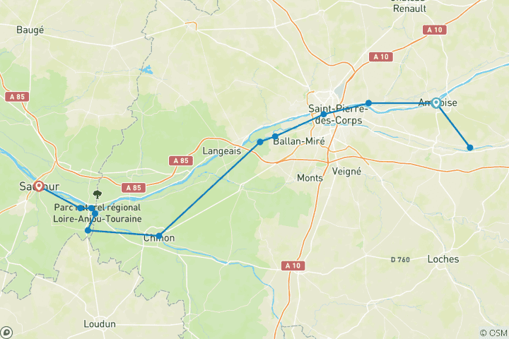 Kaart van Wandelen in de Loire Vallei (8 dagen)