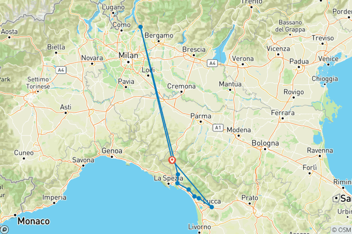 Karte von Via Francigena Toskana – von Pontremoli nach Lucca (8 Tage)