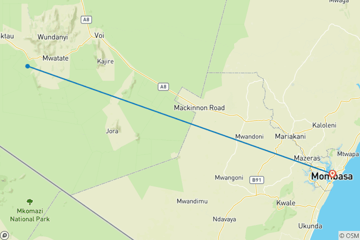 Karte von Safari zu den Taita Hills, Kurzurlaub (auf Anfrage)