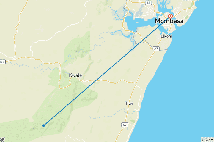 Karte von Safari zu den Shimba Hills, Kurzurlaub (auf Anfrage)