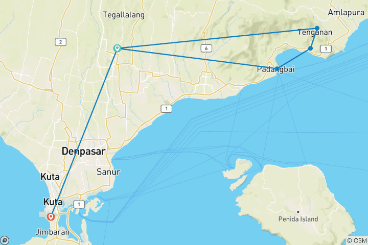 Carte du circuit Voyage d'exploration privé de 2 jours à l'est de Bali