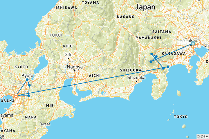 Kaart van 10 Daagse Japan Essentiële Familie Rondreis met Kinderen (Spaanse privégids & chauffeur）Aangepast