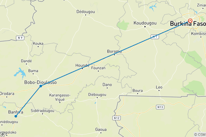 Map of Voluntourism Experience in Burkina Faso 14 Days/13 nights ( comfort)