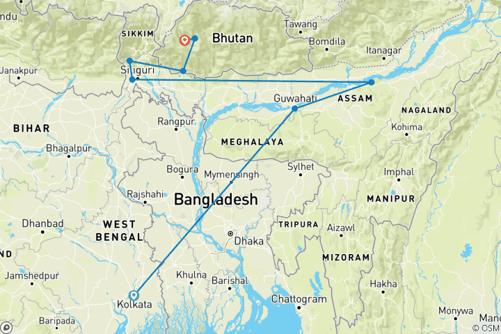 Map of Northeast India with Bhutan Trails By G Experiences