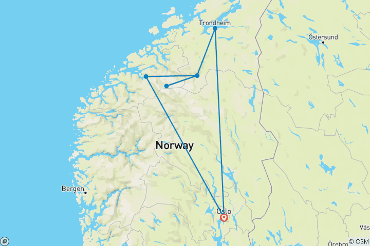 Karte von Erlebnisbahnreise Oslo - Trondheim (11 Tage)