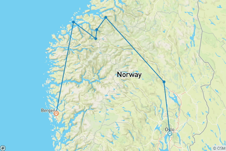 Carte du circuit Sur la route d'or de la Norvège (10 jours)