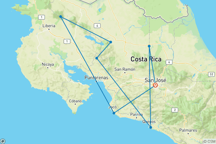 Karte von Costa Rica - Vom Ruf des Regenwalds zur Ruhe am Strand