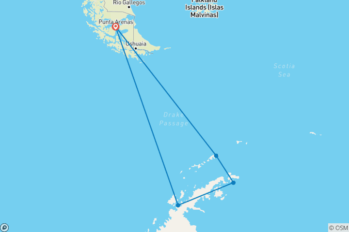 Carte du circuit Classic Antarctica - Vol et croisière - M/V Magellan Explorer