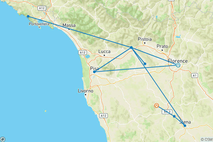 Carte du circuit Escapade culturelle et de bien-être en Toscane