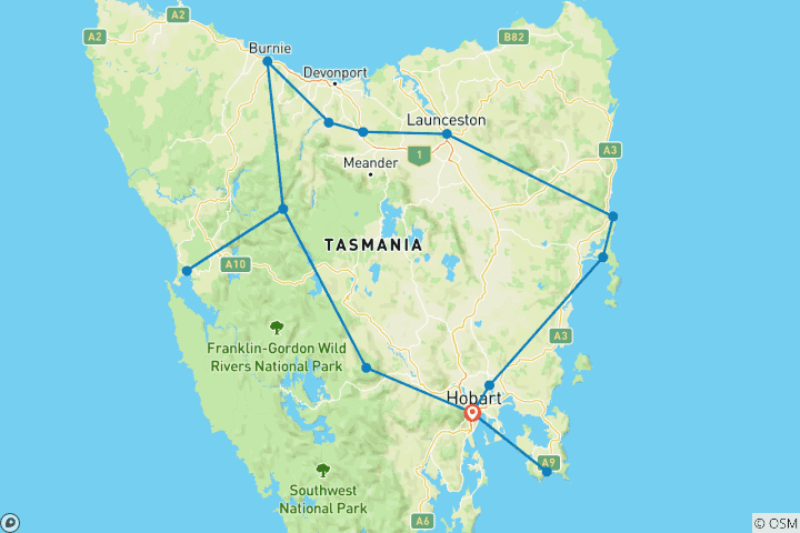 Carte du circuit Merveilles de Tasmanie