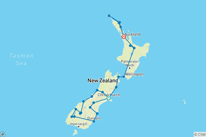 Carte du circuit La magie de la Nouvelle-Zélande