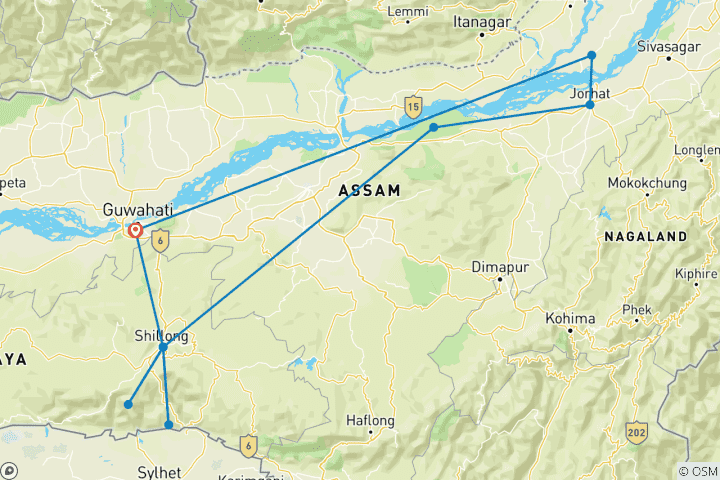 Kaart van Avontuurlijk pad in het noordoosten van India door G Experiences