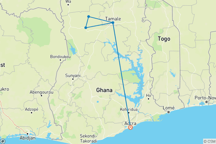 Karte von Nordghana Safari & Kultur Tour (4 Tage / 3 Nächte) inklusive Hin- und Rückflug