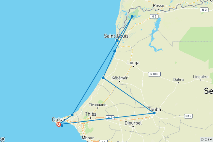 Carte du circuit Festival de Jazz de Saint Louis et Biennale de Dakar - 8 jours / 7 nuits