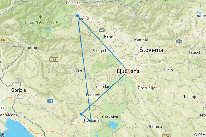Carte du circuit 5 jours à Ljubljana : Grottes, châteaux et merveilles alpines