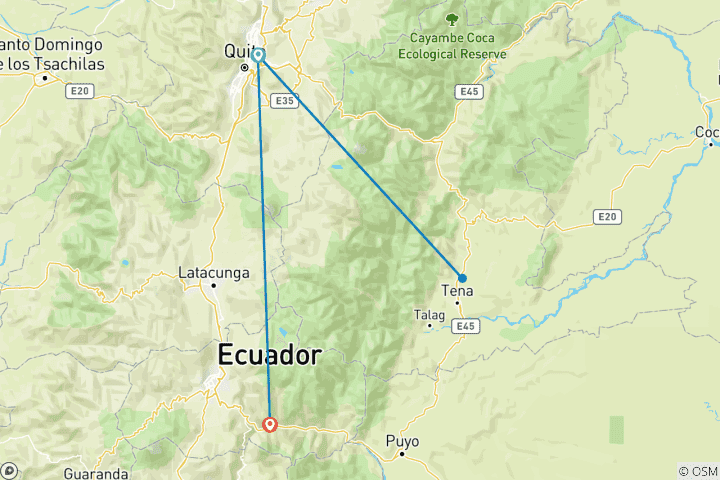 Kaart van 4-daagse Hakuna Matata Amazone-ervaring vanuit Quito