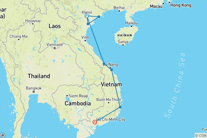 Carte du circuit Le Vietnam à vélo