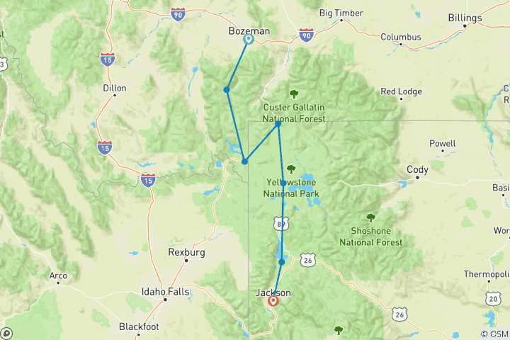Carte du circuit Yellowstone Discovery (Classic, USA National Park Non Resident Fees)