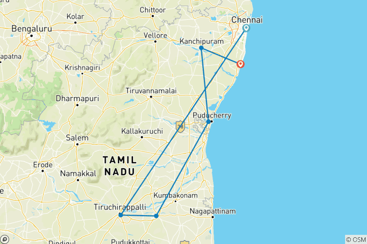 Map of 07-Day South India Temple & Heritage Tour
