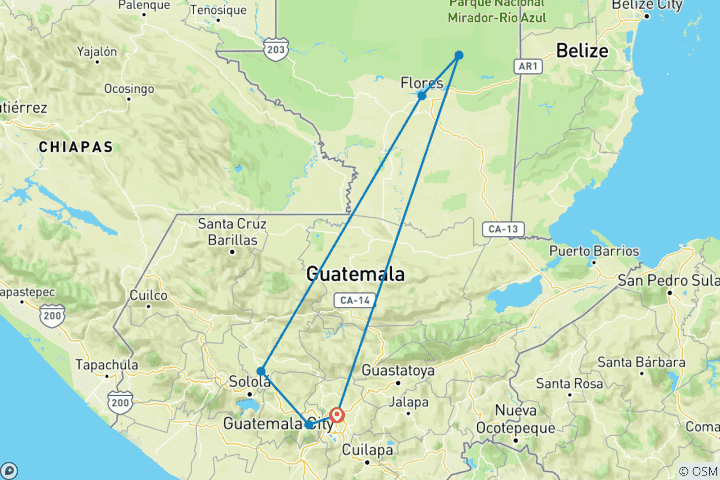Carte du circuit 6 jours Dulce Guatemala : Histoire maya, culture vivante et paysages inoubliables