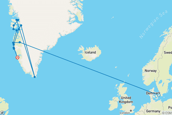 Karte von Westgrönland komplett - M/V Ocean Albatros