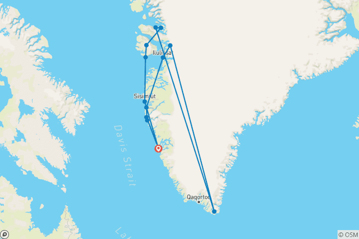 Carte du circuit Groenland occidental complet - M/V Ocean Albatros (Nuuk)