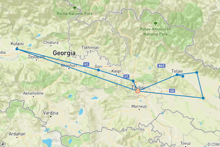 Kaart van Winterexplorer Georgië - 7 dagen