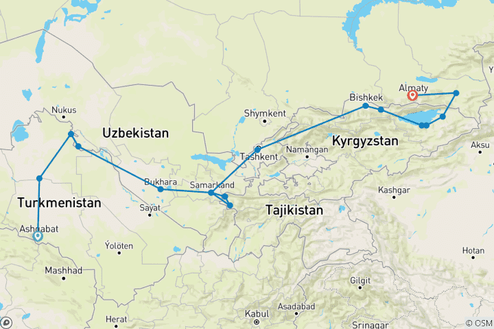 Map of Five Stans: Silk Road Highlights