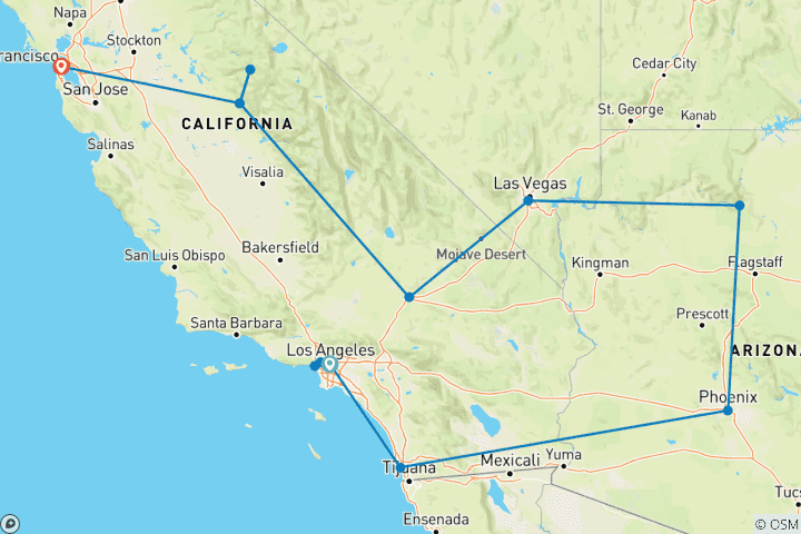 Map of LA to the Bay (USA National Park Non Resident Fees)
