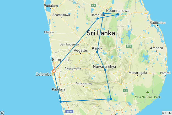 Carte du circuit Le Sri Lanka dans le luxe