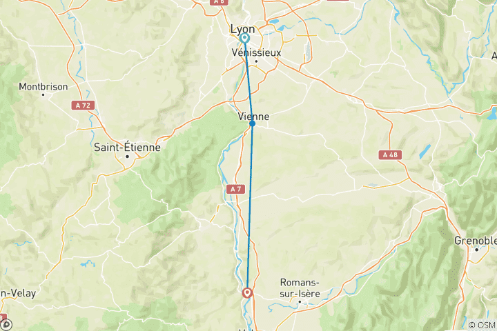 Map of Rhône River Cruise: Between Terroir, History and Local Traditions. (Port to port) (from Lyon to Tain-l’Hermitage)