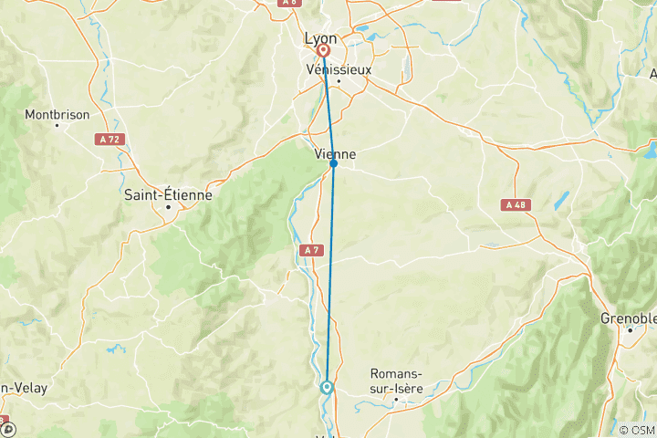 Map of Rhône River Cruise: Between Terroir, History and Local Traditions. (Port to port) (from Tain-l’Hermitage to Lyon)