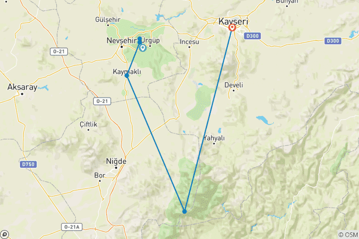 Map of Turkey - Hiking adventure from Cappadocia to Aladaglar 8 Days