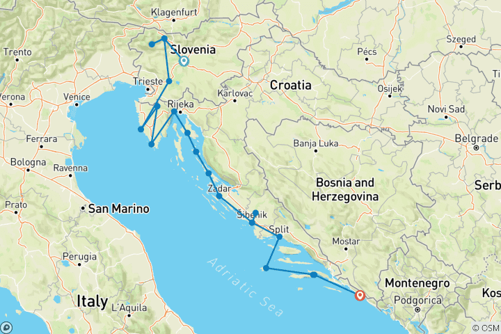 Map of Gems of Croatia and Slovenia with Adriatic Cruise Ljubljana → Dubrovnik (2027)