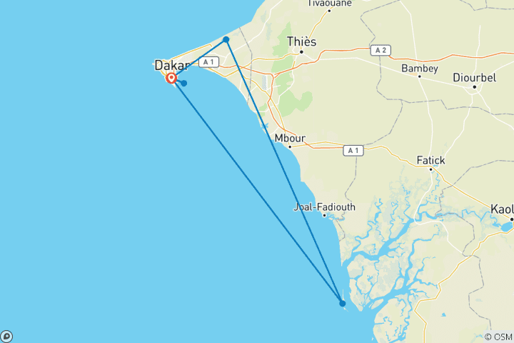 Map of Senegal Highlights 6 Days / 5 Nights
