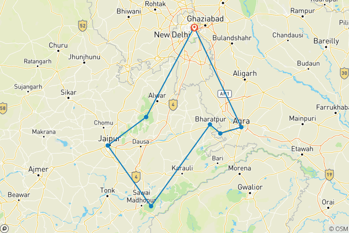 Kaart van 10 Dagen Rajasthan & Wildlife