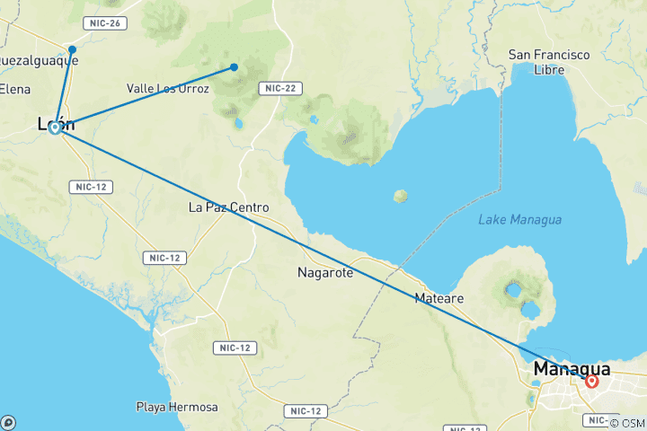 Map of 7 days Volcanic Nicaragua: An Extreme Adventure Among Peaks and Craters