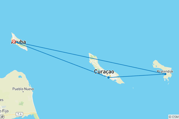Map of Aruba, Bonaire & Curaçao 8 Days Tour