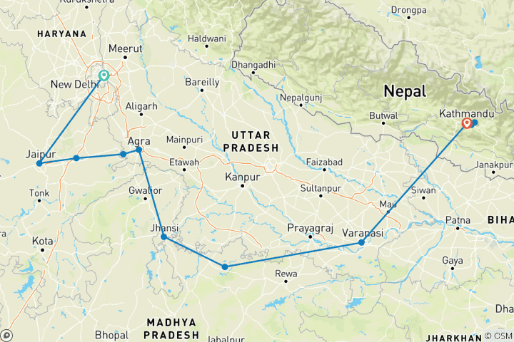 Kaart van India met Nepal-ervaring