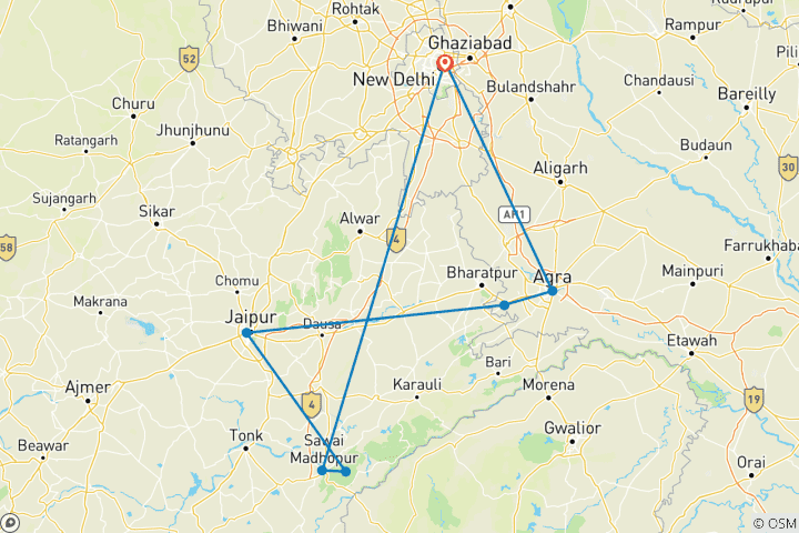 Kaart van Iconisch India met Ranthambore Tijgersafari