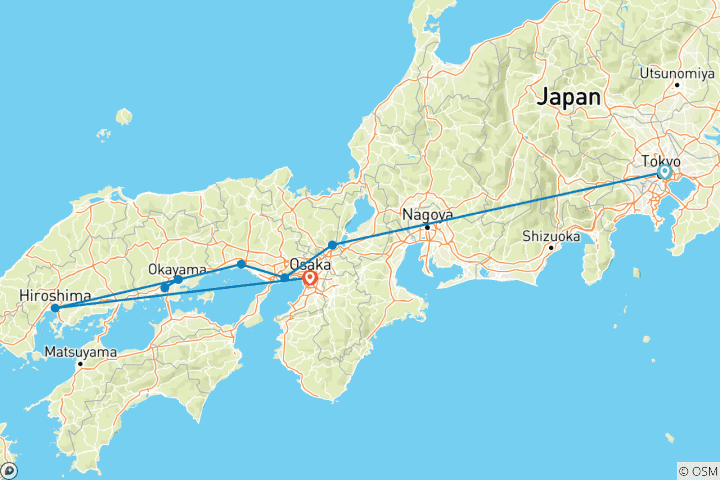 Mapa de Viaje Cultural de 13 Días: Tokio, Kioto e Hiroshima (Con Guía Privado y Coche Chárter)
