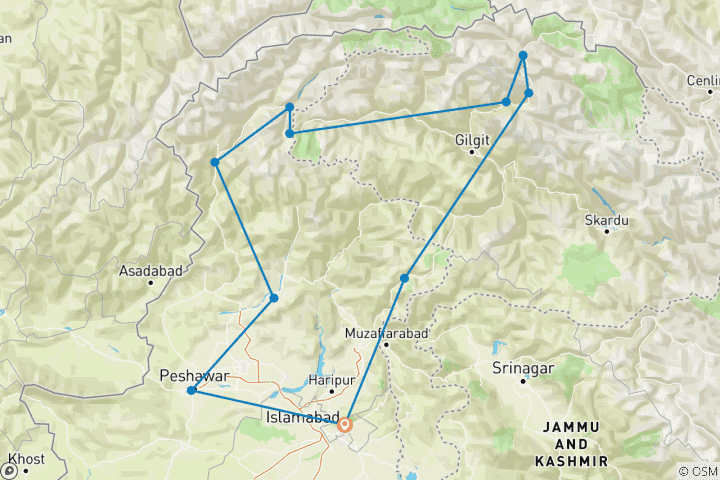 Carte du circuit Odyssée du Nord : Exploration de Chitral, Kalash et Hunza (16 jours)