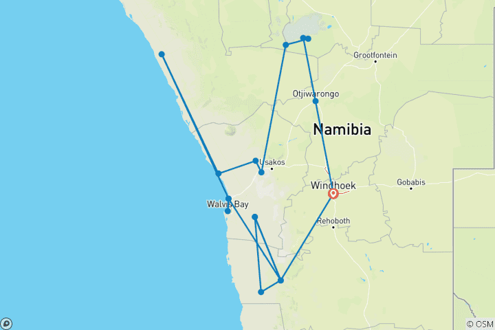 Kaart van 20 DAGEN INTERNATIONAAL NAMIBIË COMPING AVONTUUR VOOR JONG VAN HART