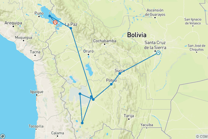Map of A CULINARY JOURNEY IN BOLIVIA  From the Lowlands to the Andes
